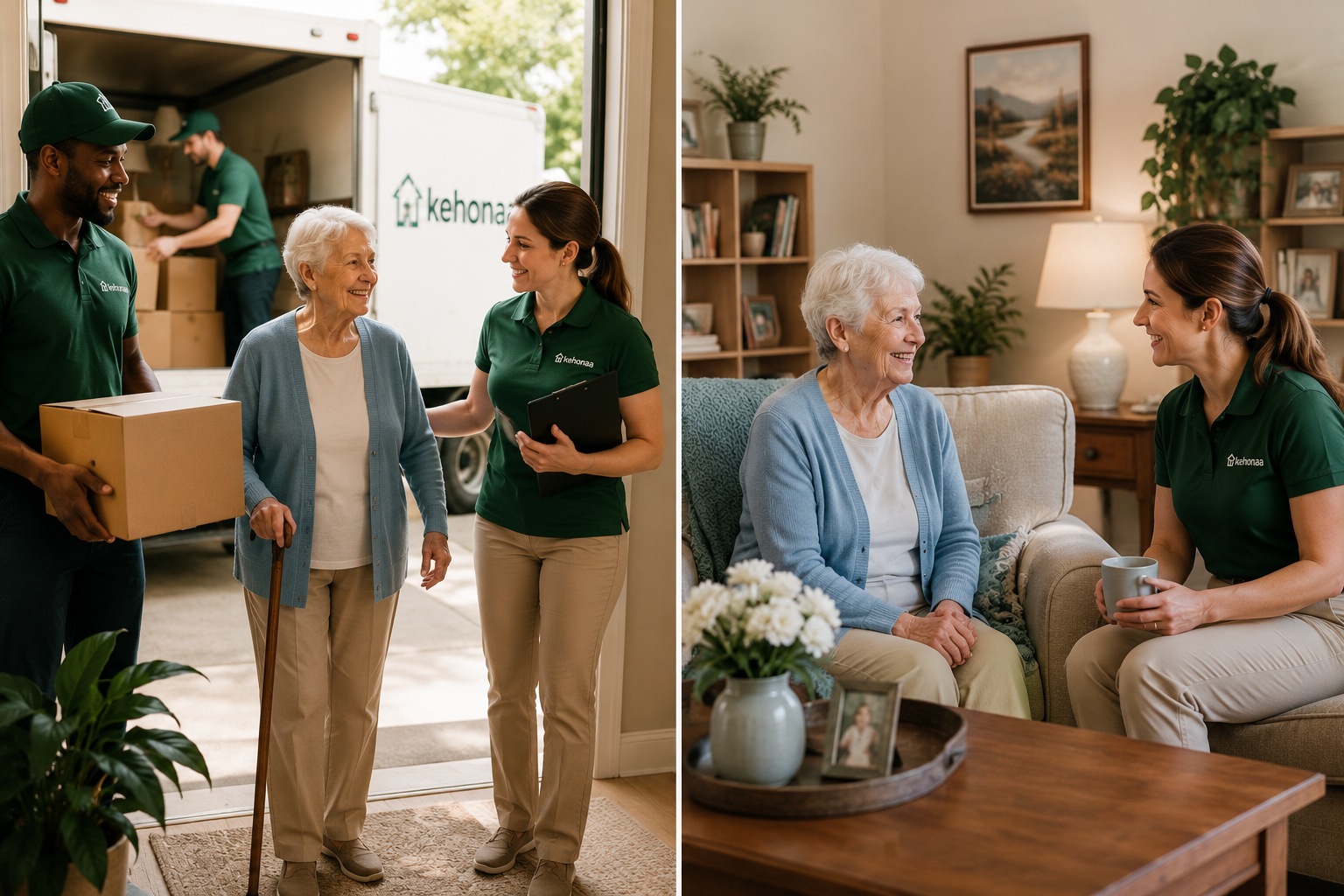 Move manager consulting with senior family
